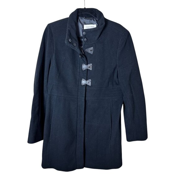 CALVIN KLEIN Wool Blend Toggle Clasp Coat Jacket Size 12 - Picture 1 of 10